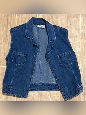 Dark Blue Denim Vest with Patch Pockets by Sun River